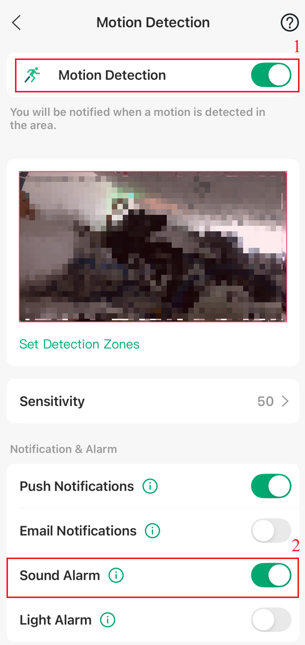 Enable motion detection’s sound alarm.