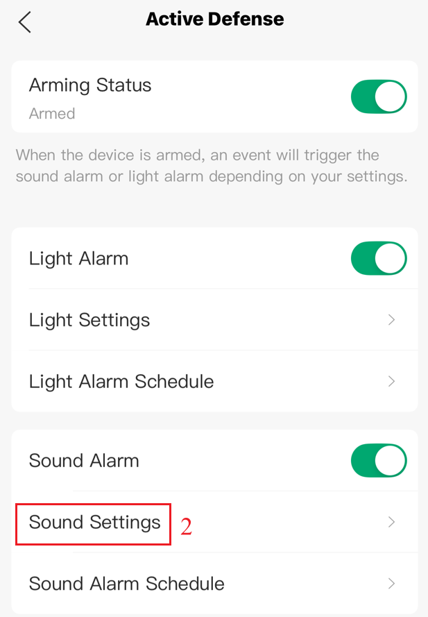 Go to sound settings of active defense.