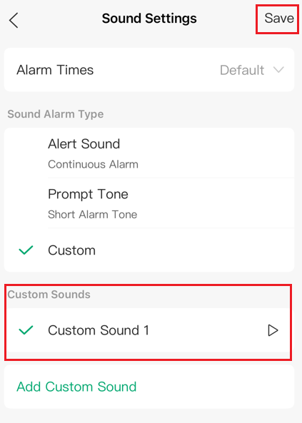 Save the custom sound 1.