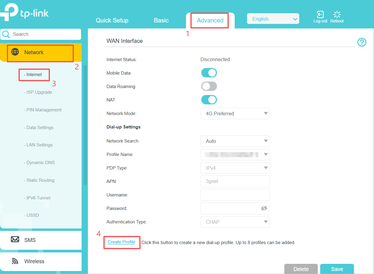 The way to create an internet connection profile.