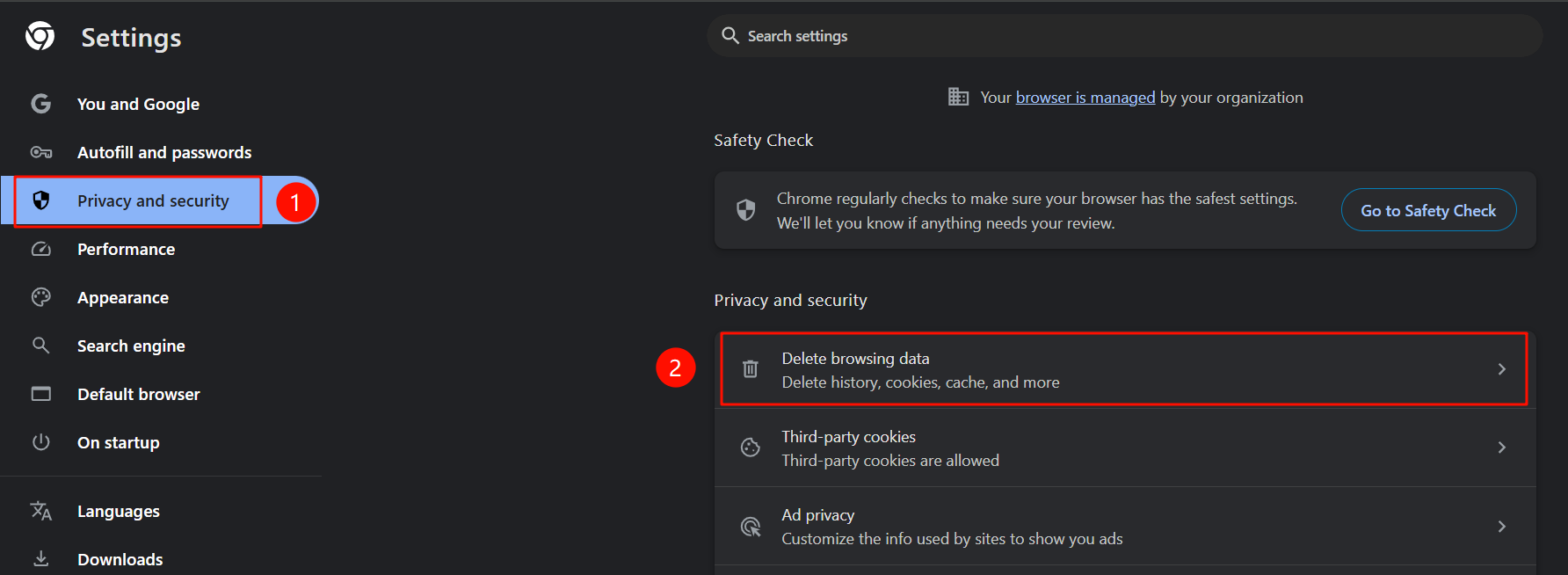 The way to open Delete browsing data.