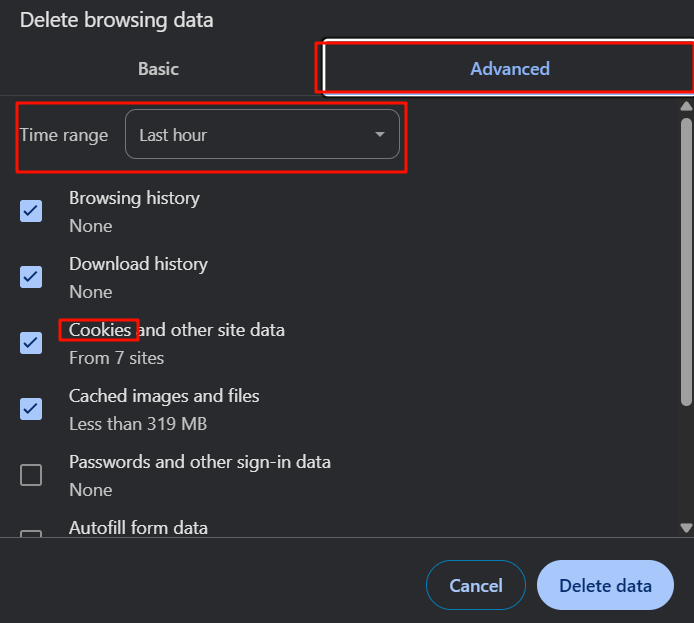 The button to delete data.