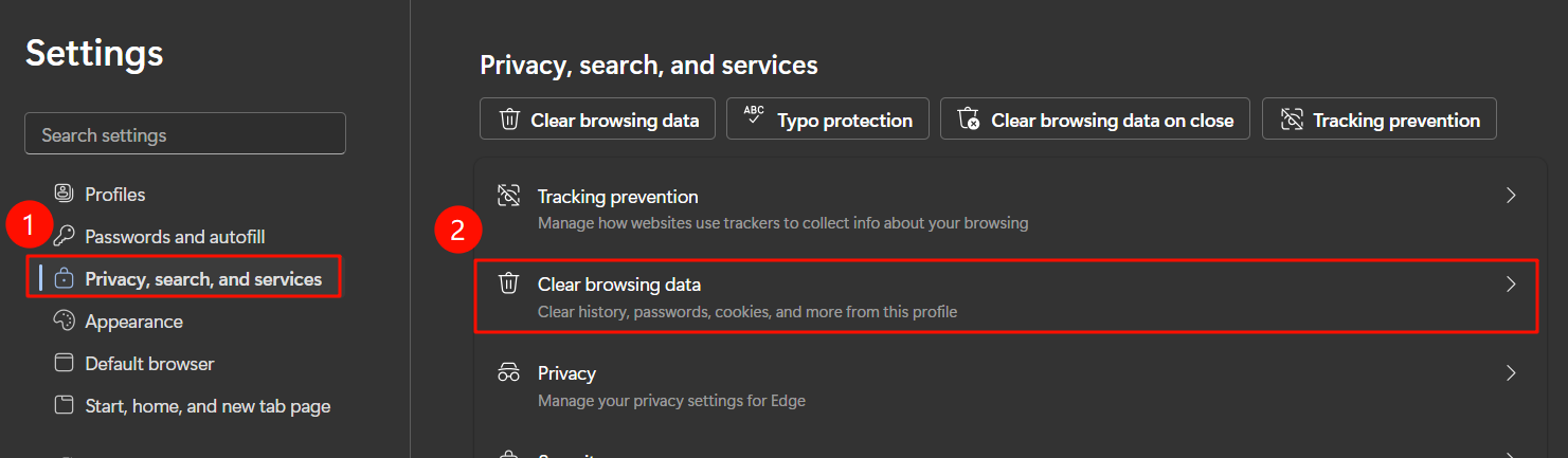 The way to open Clear browsing data.