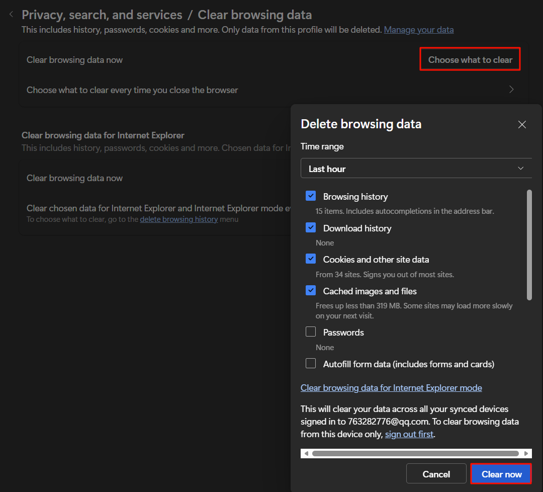 The button to delete data.