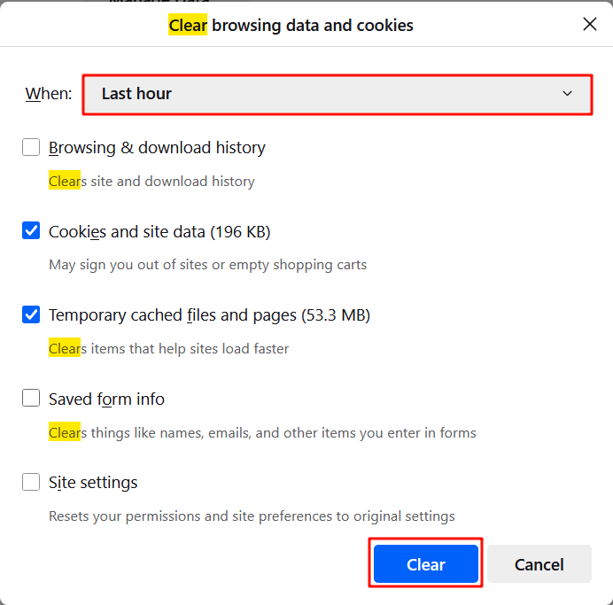 The button to delete data.