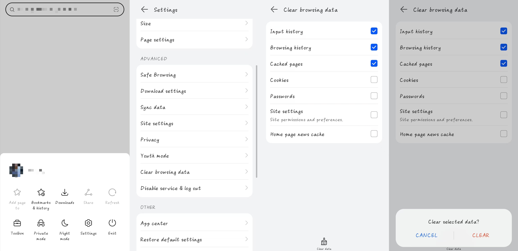 The way to clear data in Android browsers.
