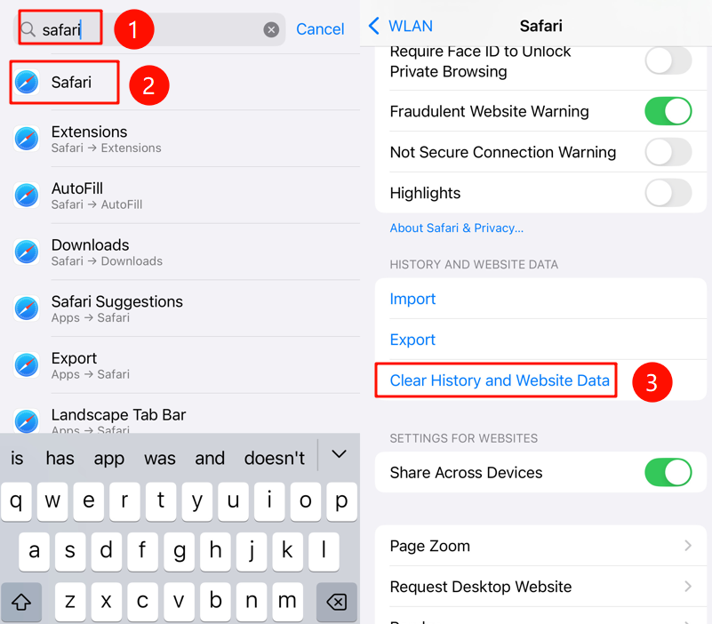 The way to clear data in iOS Safari.