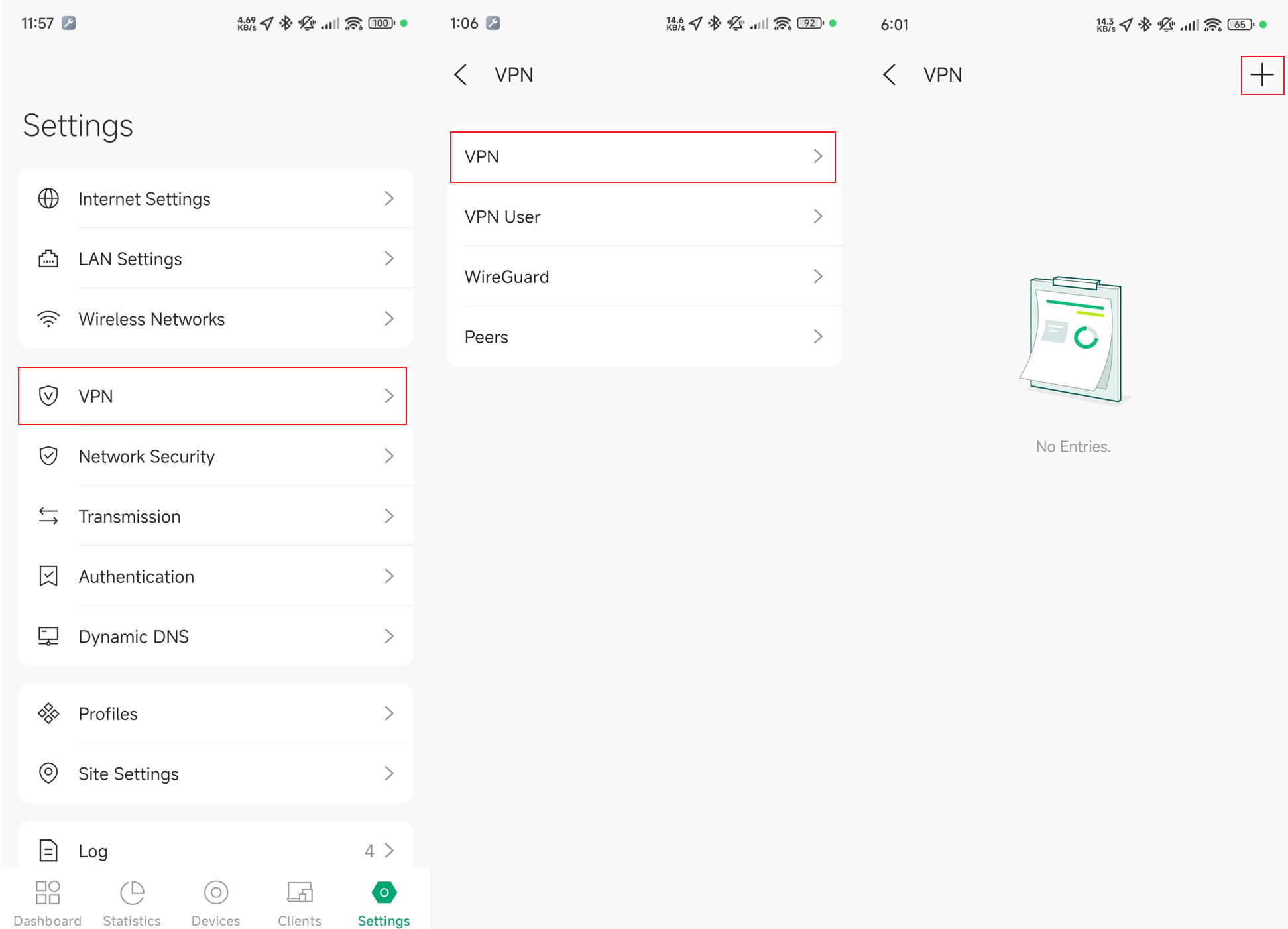 Showcase path of VPN configuration in Omada APP.