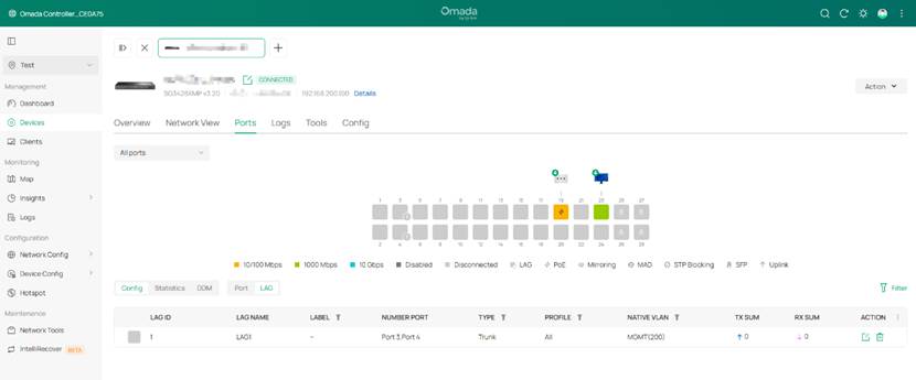 Show the LAG status of the switch on controller.