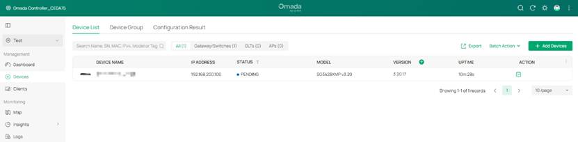 Show the Device page on controller.