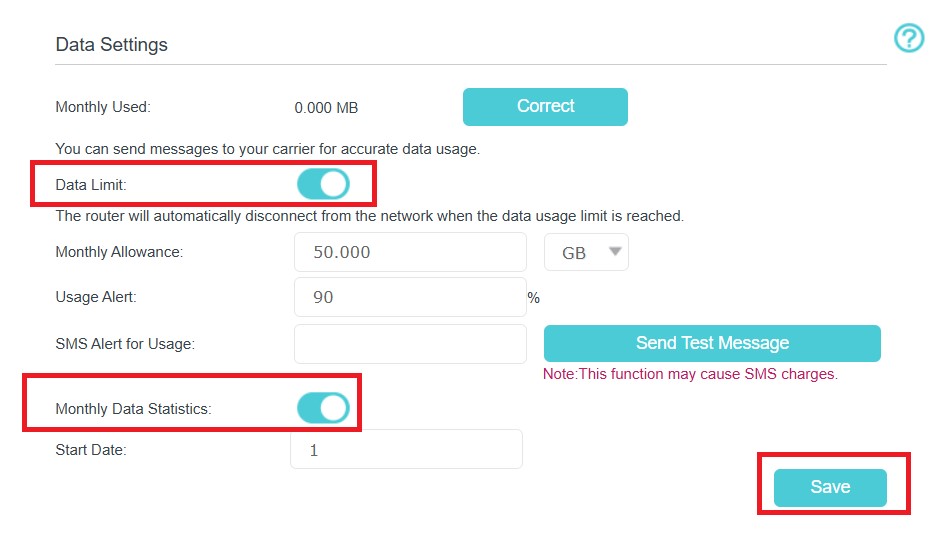 The location “Data Limit”, “Monthly Data Statistics” on the page.