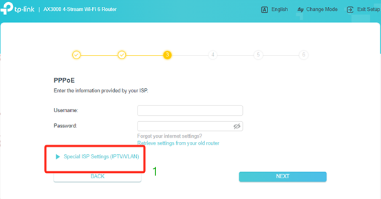 Page to enter Special ISP Settings.