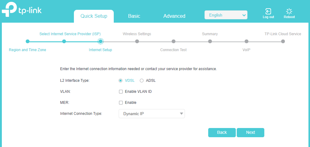 Select Connection Type page interface.