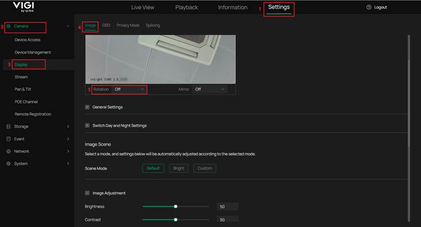 Show the position of the rotation configuration.