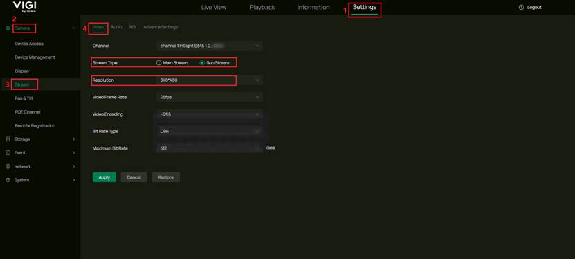 Show the position of the resolution configuration.