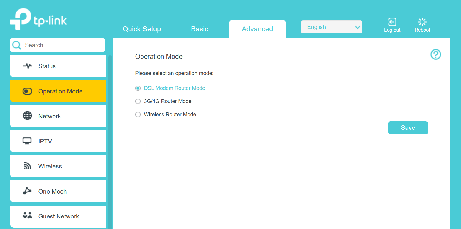 Page to select operation mode.