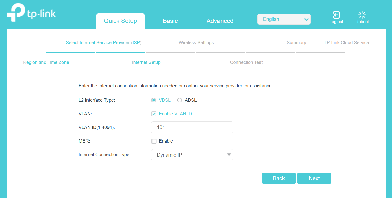 Select Connection Type page interface.
