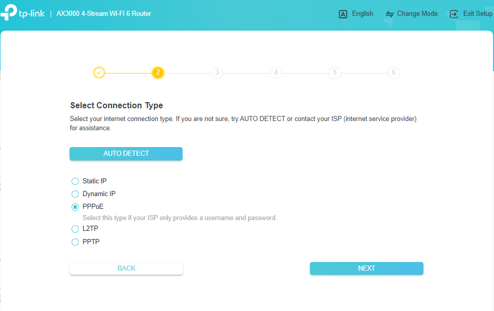 Select Connection Type page interface.
