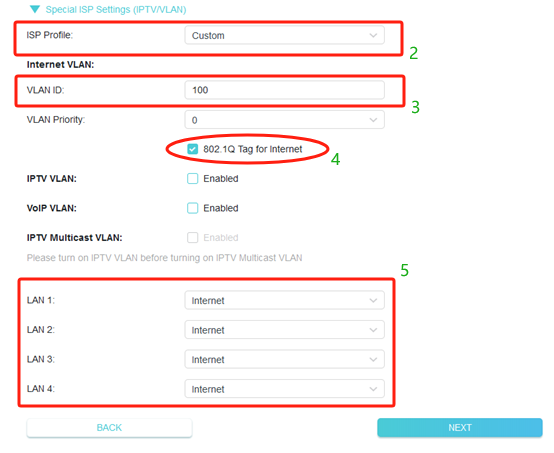 Page to enter VLAN ID.