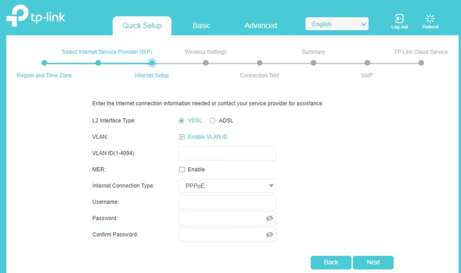 Page to select connection type.