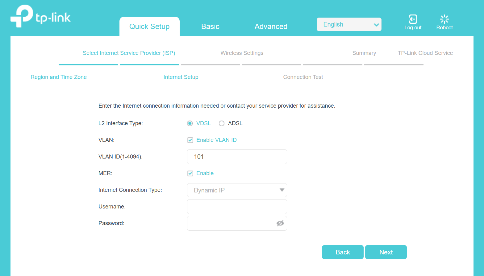Select Connection Type page interface.