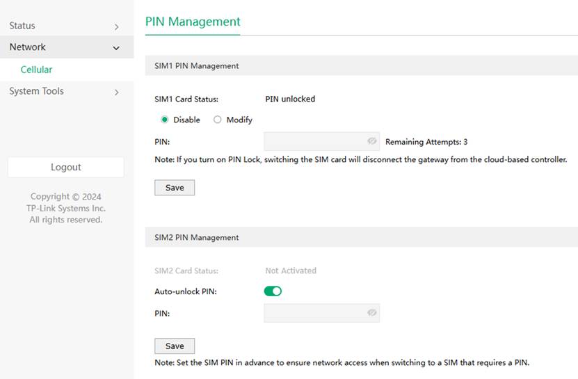 The SIM PIN settings can still be modified even when the device is managed by the controller.
