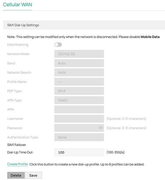 Manually create a dial-up profile according to ISP requirements.