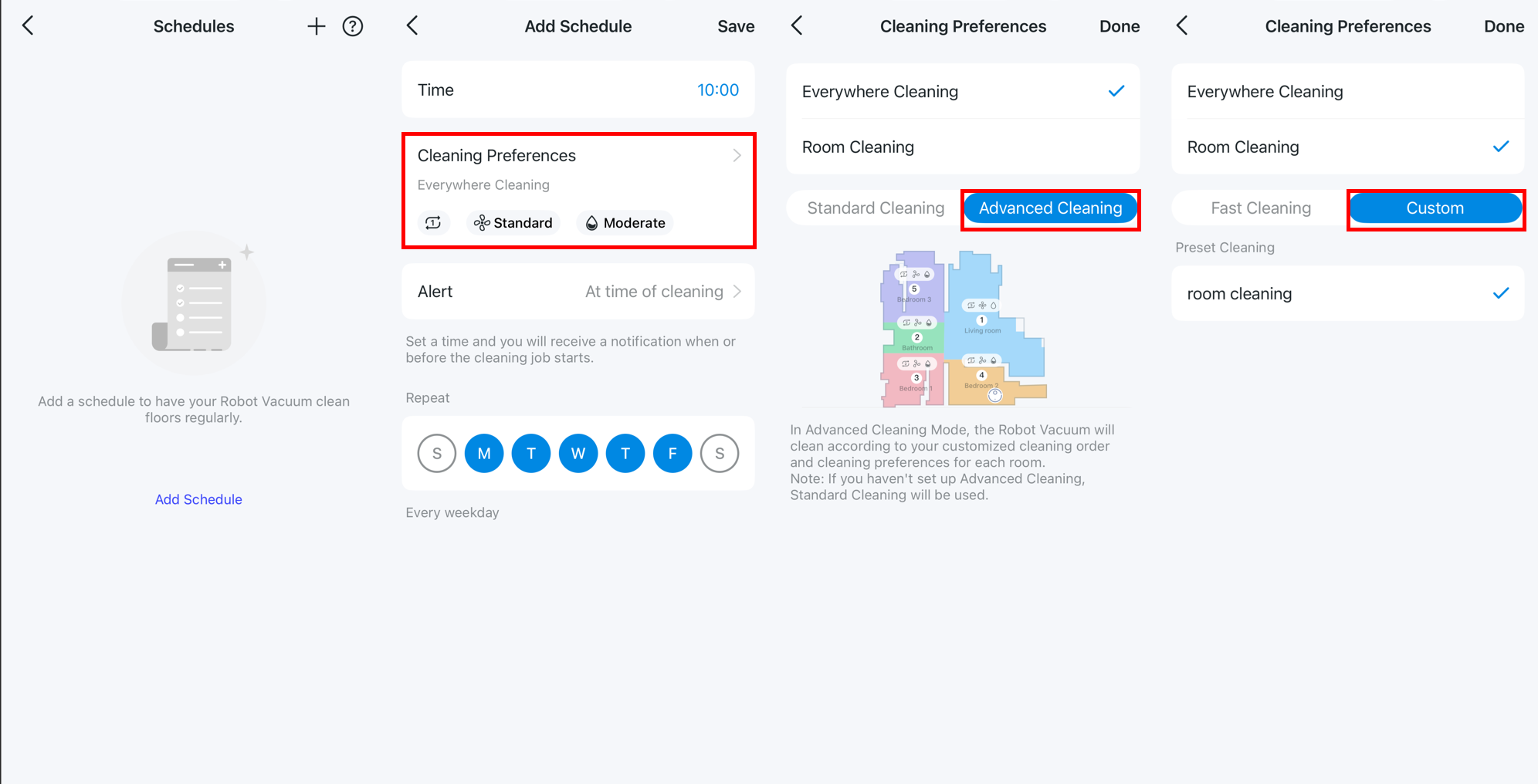 Steps to set cleaning order in Schedule for RV20/30 Max.