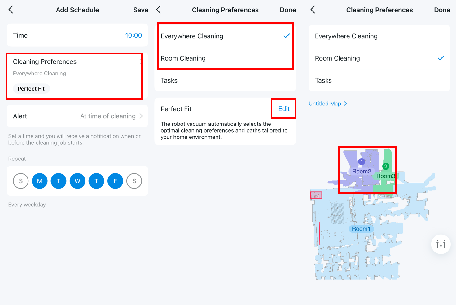 Steps to set cleaning order in Schedule for RV50 Series.