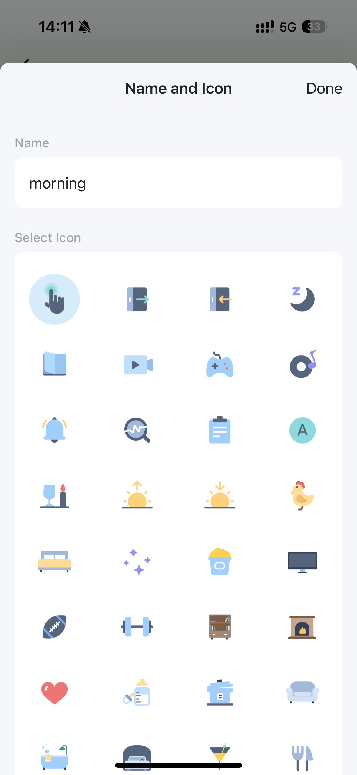 Rename and select icon for the action.