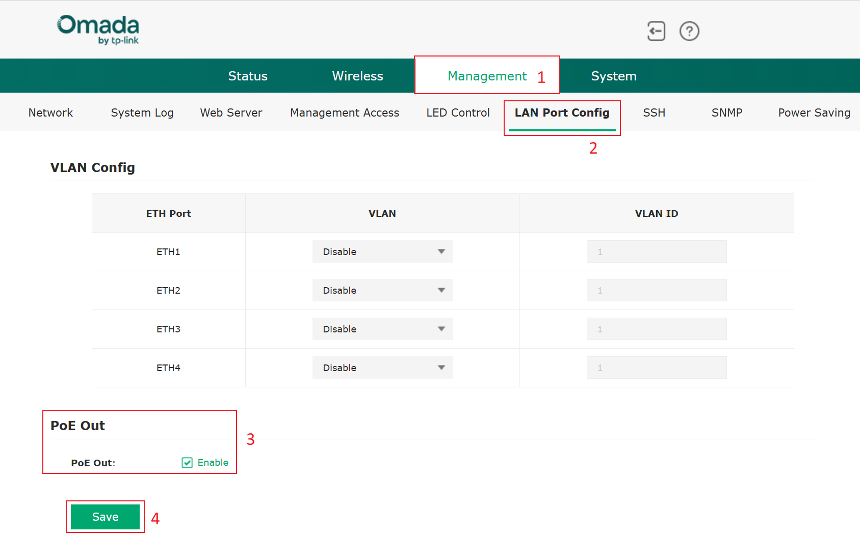 Show the page to configure PoE out in standalone page.