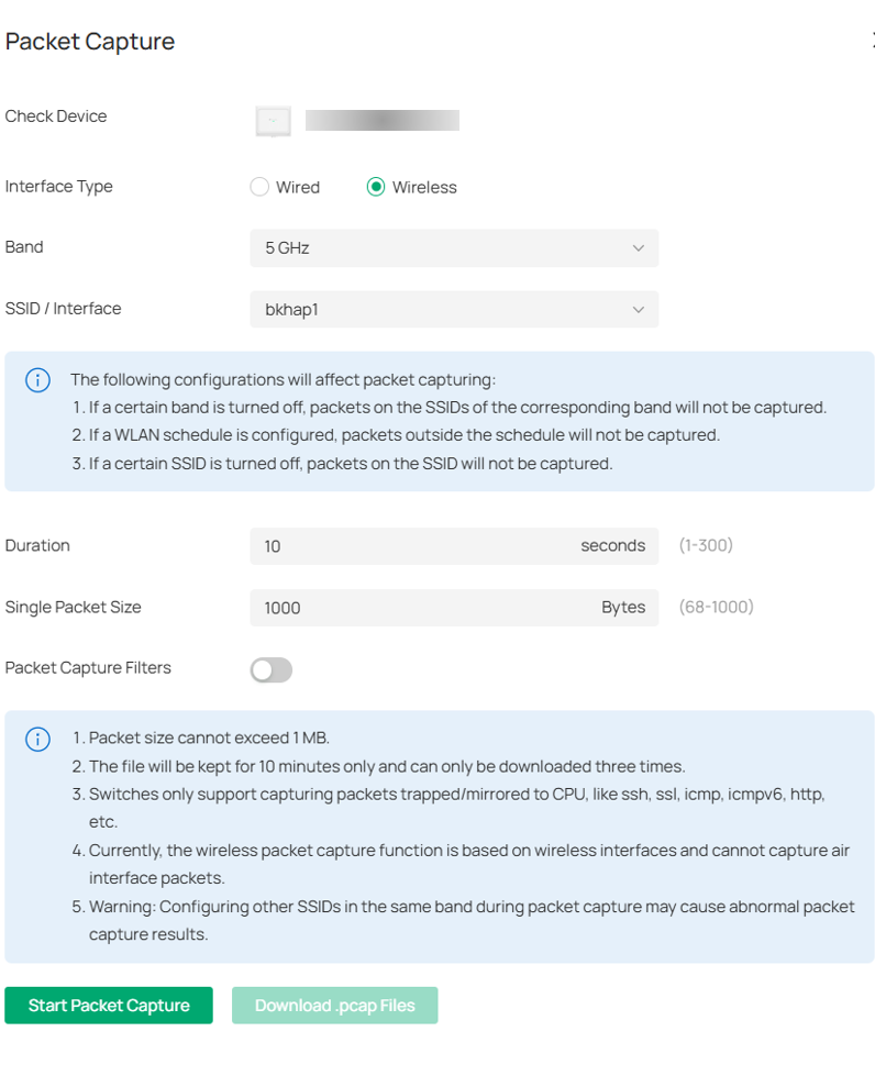 Packet Capture settings.\