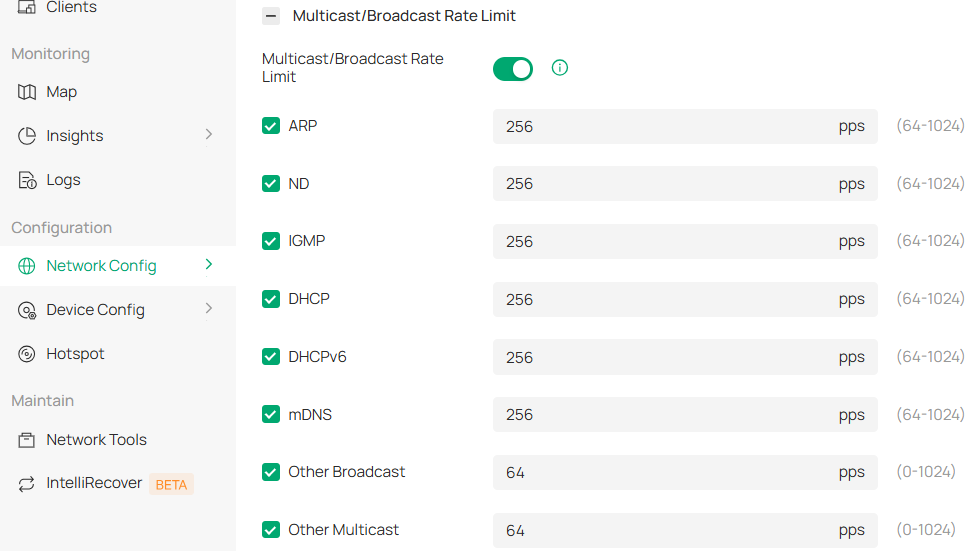 Config Multicast/Broadcast Rate Limit.