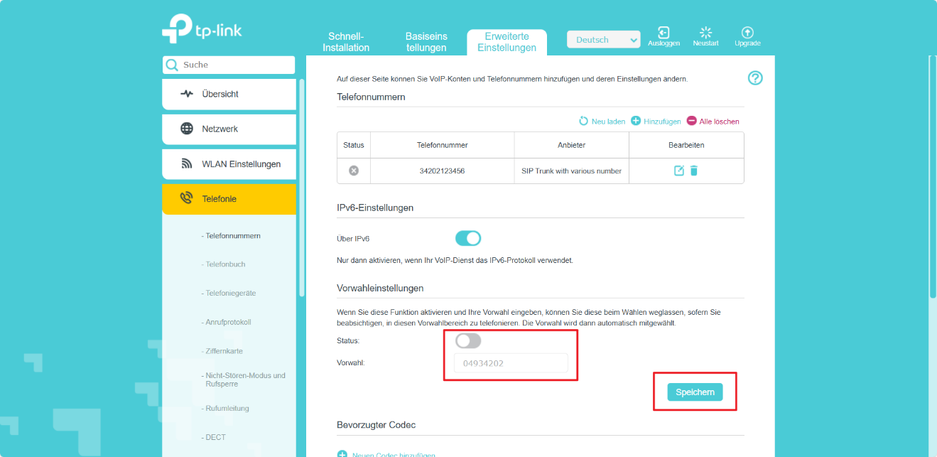 Enable “Area Code” setting.