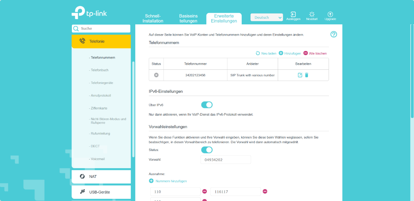 The page after saving “Area Code”.