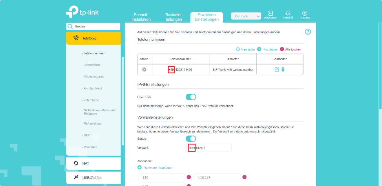 Incorrect configuration of the Area Code.