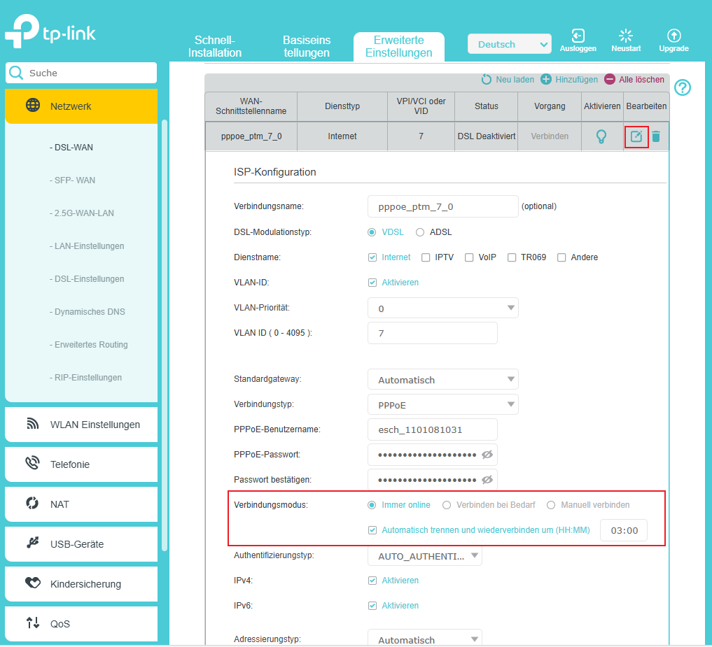 Set the connection mode.