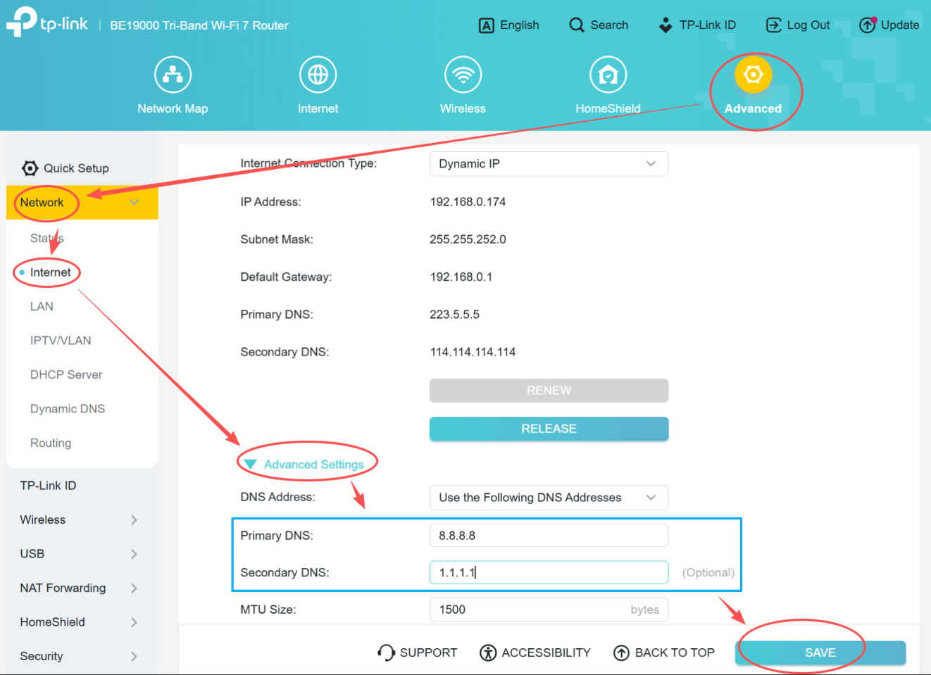 Find the DNS setting.