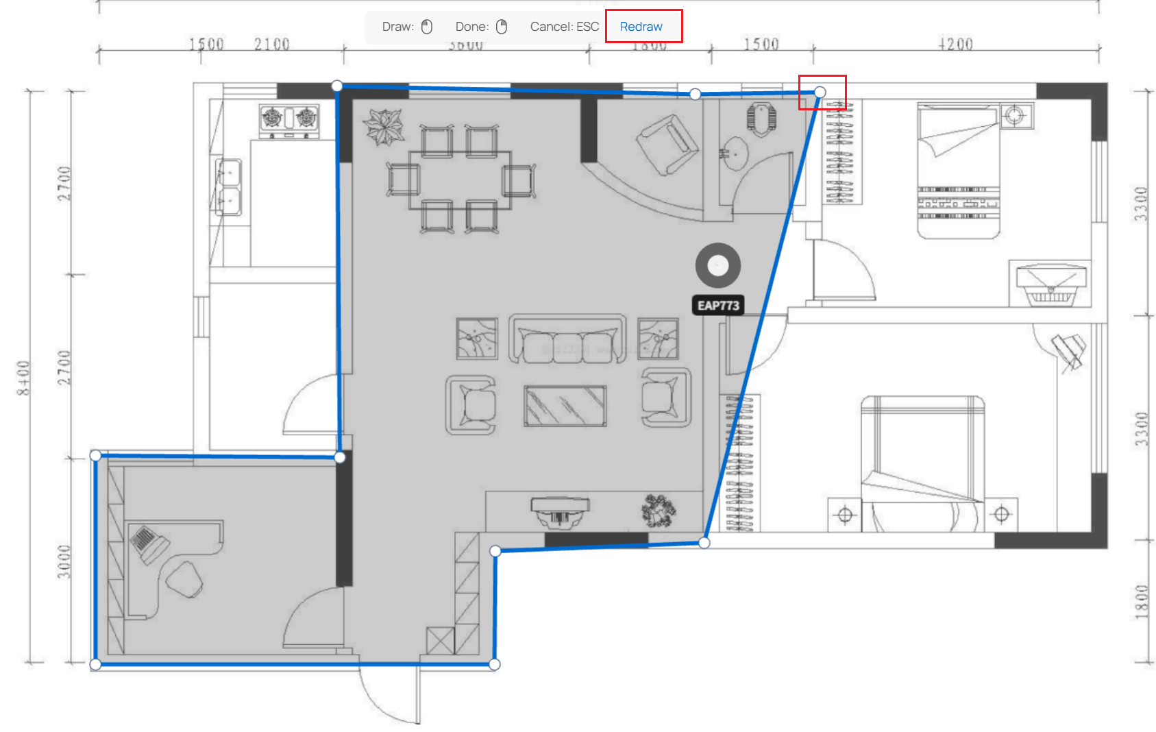 Endpoint and Redraw button in the boundary editing page.