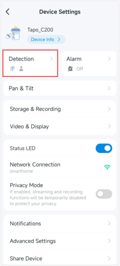The detection button in device settings page.