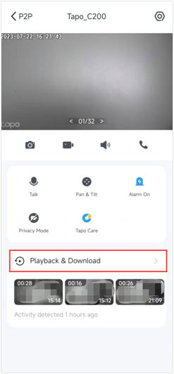 The Playback & Download button under device live view page.