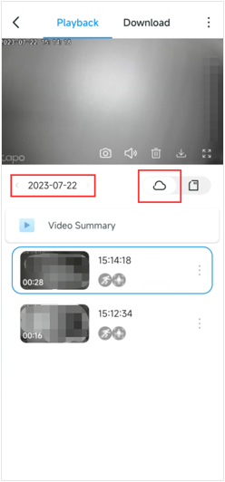 The cloud video button and date choose button.