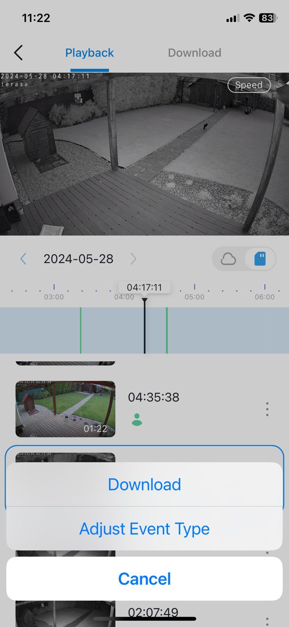 The Adjust Event Type option after clicking the three dots on the right of the corresponding video.
