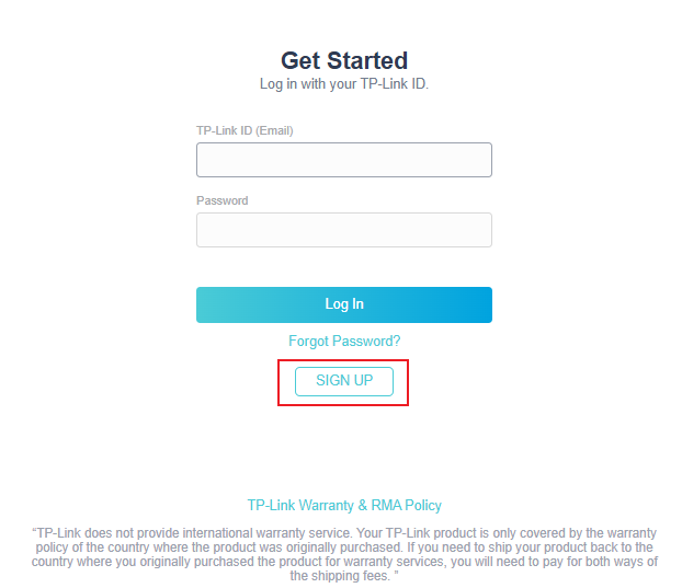 Web screen showing the button for SIGN UP.