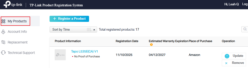 Locate the option for My Products on the left side menu.