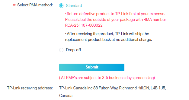 Web screen showing that the Standard option is selected.