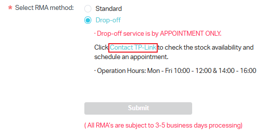 Web screen displays the position of Contact TP-Link.