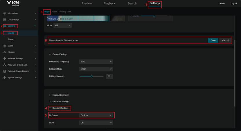 Show how to adjust BLC Area.