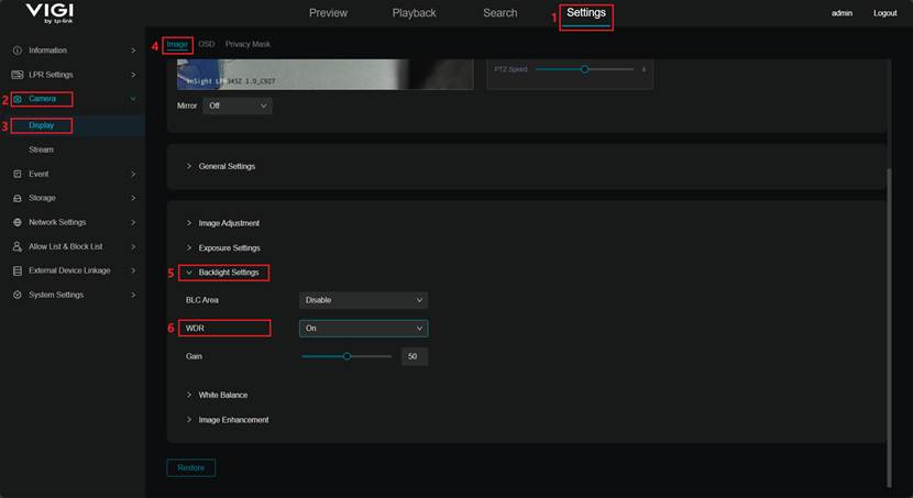 Show path of adjust WDR.