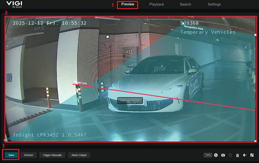 Configure the Recognition Area and Trigger Line.